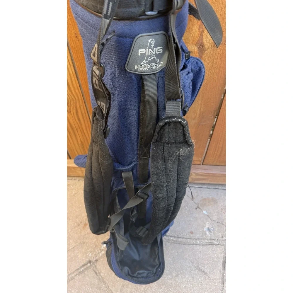 Vtg Ping Hoofer 4 Way Carry Golf Bag Dual Straps Blue W/Stand